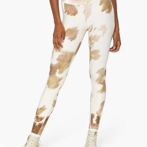 WeWoreWhat | V-Shaped Cowhide Cream and Brown High-Rise Leggings